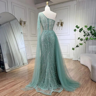 Arabian Blue Elegant Mermaid Evening Dress with Beaded Skirt - Luxury Ladies Wedding Party Dress 2024