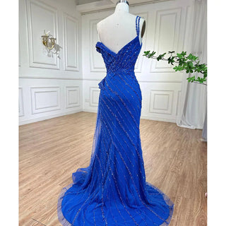 Blue Mermaid Split Evening Gown 2024 - Elegant Luxury Beaded Dress for Women's Party