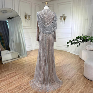 Silver Nude Mermaid Elegant High Split Evening Dresses Gowns Luxury Beaded 2024 For Women Party