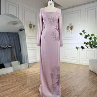 Ships in 1 to 3 Days - 2024 Arabic Pink Mermaid Elegant Beaded Satin Luxury Dubai Evening Dress Gown for Women Party