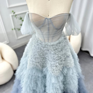 Chic Blue Ombre Tiered Ruffles: Luxury 2024 Dubai Ball Gown Evening Dresses