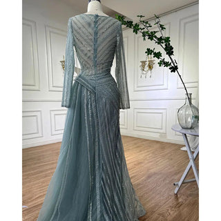 Ready to Ship - Turquoise Treasure: Beaded Mermaid Elegance from Dubai Designer 2024