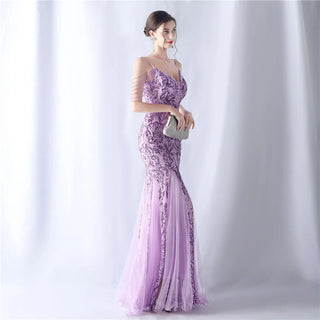 Sexy Strap Beaded Sequin Party Maxi Dress - Long Prom Evening Dress for Women