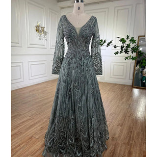 Navy Opulence: Luxury Crystal Evening Dresses for 2024 in Elegant Sage Green, Perfect for Plus Size Women's Wedding and Formal Parties.