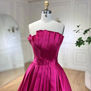 Fuchsia A-Line Dubai Evening Gown 2024: Beaded Luxury Strapless for Women's Wedding Party