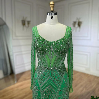 2024 Dubai Arabia Luxury Beaded Evening Dress - Green Elegant Split Mermaid Gown for Women's Wedding Parties