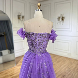 Ships in 1 to 3 Days - Arabic Purple Strap High-Split Mermaid Beaded Evening Gown for Women Wedding Party 2024