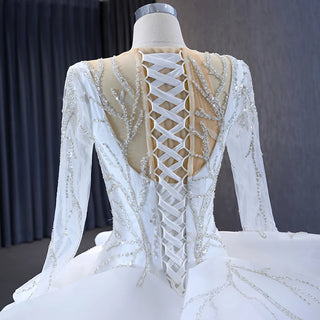 Luxury Long Sleeve Ruched Empire Bridal Wedding Ball Gown Dress