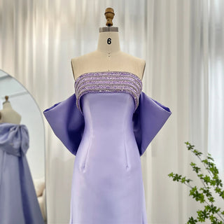 Arabic Purple Mermaid Satin Evening Dress with Jacket: Elegant Beaded Gown for Women's Wedding Party 2024