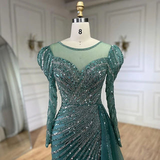 2024 Arabic Turquoise Mermaid Split Beaded Luxury Dubai Long Evening Dresses Gowns for Women's Wedding Party