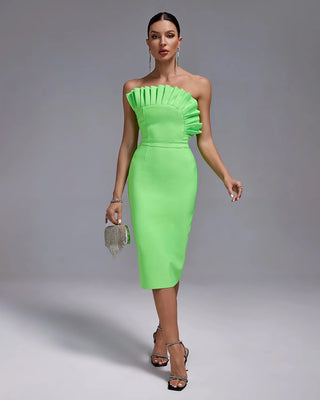 Sexy Strapless Pleated Mint Green Bandage Dress - Backless Elastic Bodycon Cocktail Dress