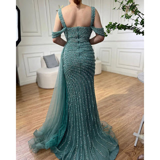 Ships in 1 to 3 Days - Arabic Caramel Mermaid High Split Elegant Beaded Luxury Evening Dress Gown for Women Party 2024