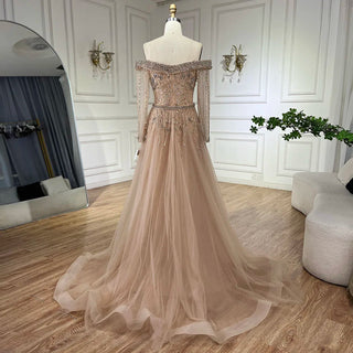 Ships in 1 to 3 Days - Nude Mermaid Elegant Overskirt Beaded Luxury Dubai Evening Dress Gown 2024 For Women Wedding Party