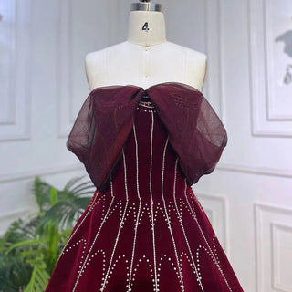 Luxury Dubai: Arabic Burgundy Velvet Ball Gown Evening Dress 2024 with Crystal Details - Perfect for Women's Formal Wedding Parties