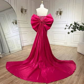 Fuchsia Elegant Mermaid Evening Dress with Pearls - Beaded Luxury Dubai Formal Gown for Women's Party (2024)