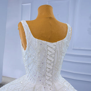 Crystal Square Collar Sequins Beaded Ball Gown Wedding Dresses