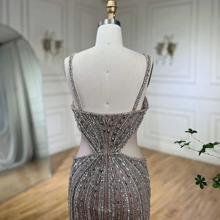 Gray Cut Out Spaghetti Straps Elegant Mermaid Evening Dresses Gowns Luxury Beaded For Woman Party 2024