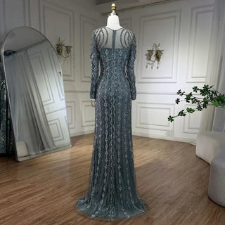 Arabia Gray Mermaid Floor-Length Evening Dress - Luxury Beaded Cut Out Gown for Women's Wedding Party