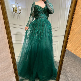 Luxury Dubai Feathers Lilac Evening Dresses: Elegant Emerald Green Arabic Formal Party Gowns for Women's Weddings