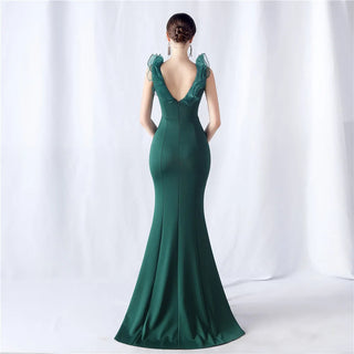 Sexy V-Neck Ruffle Celebrity Maxi Dress - Long Evening Party Dress for Women