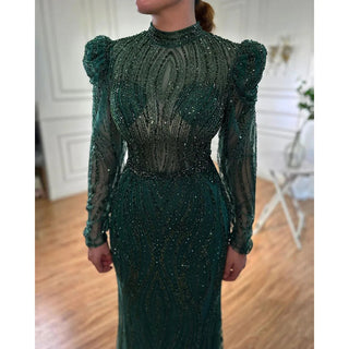 Green Muslim Mermaid Evening Dress 2024 with Elegant Luxury Beaded Details - Ideal for Women's Wedding Party