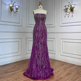 Lilac Mermaid Strapless Overskirt Feather Beaded Evening Dress With Gloves: Gowns 2024 For Women Party