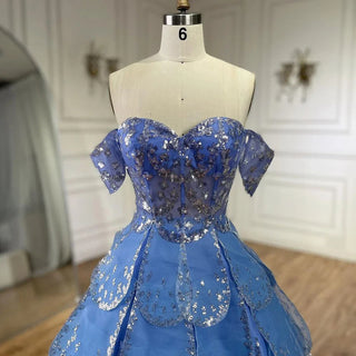 Ships in 1 to 3 Days - Dubai Arabic Blue A-Line Luxury Beaded Bling Evening Dress: 2024 For Women's Wedding Party