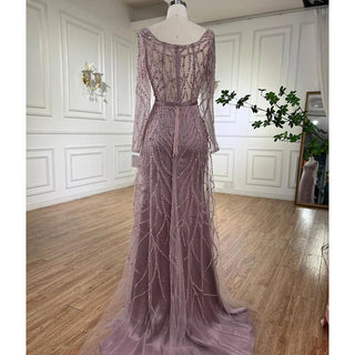 Arabic Pink High Split Beaded Luxury Long Evening Dress - 2024 Wedding Party Gown for Women