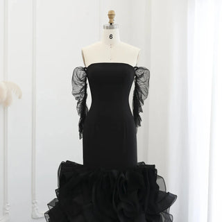 2024 Off-the-Shoulder Black Mermaid Evening Dress - Long Sleeves Formal Party Gown for Women in Dubai