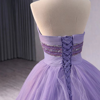 Elegant Lilac Halter Ball Gown Evening Party Dress for Women