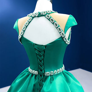 Green Satin Mermaid Prom Evening Dresses With Detachable Train.