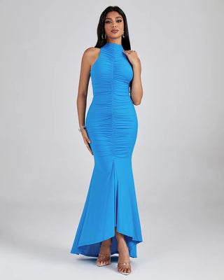 High Neck Ruched Mermaid Maxi Dress for Women 2024