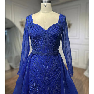 Ships in 1 to 3 Days - Muslim Royal Blue A-Line Sweetheart Beaded Evening Dress - Luxury Dubai Gown for Women Wedding Party