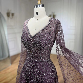 Ships in 1 to 3 Days - Arabic Luxury Purple Mermaid Evening Dress 2024 with Strapless Design, Beaded Elegance - Ideal for Women's Wedding Party