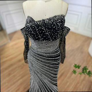 Arabia Black Elegant Strapless Split Mermaid Beaded Evening Dress - Gown for Women's Wedding Party 2024