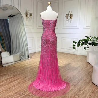 Feathered Fuchsia: 2024 Elegant Cap Sleeve Mermaid Evening Dress - Luxury Beaded Gown for Ladies' Wedding Party