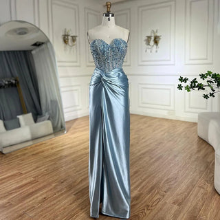 Ships in 1 to 3 Days - Luxurious Dubai Lilac Strapless Mermaid Evening Gown with Beaded Detailing and Split