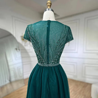 Green Mermaid Elegant Evening Dress with Overskirt - Beaded Luxury Dubai Gown for Women Wedding Party 2024