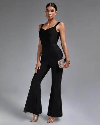 Sexy Backless Top and Elegant High-Waist Wide Leg Black Bandage Pants for Women