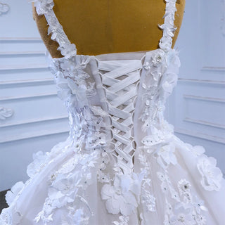 Illusion Spaghetti Strap Flower Ball Gown Empire Wedding Dress