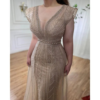 Nude Luxury Overskirt Evening Dress: 2024 Beaded Mermaid Gown, Sexy for Women's Party