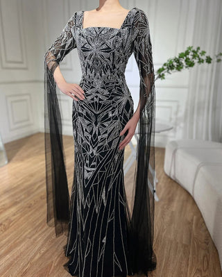 Arabic Nude Cape Sleeves Mermaid Saudi Evening Dresses Beaded Party Gowns for Occasion