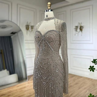 Ships in 1 to 3 Days - 2024 Luxury Dubai Nude Sweetheart Mermaid Beaded Evening Gown with Back Split for Women's Party