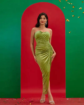 Ships in 1 to 3 Days - Elegant Off-The-Shoulder Green Prom Dress with High Split - Sleeveless Evening Dress for Special Occasions