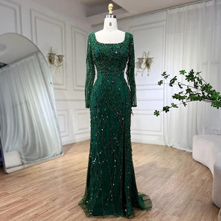 Elegant Green Split Mermaid Evening Gown 2024: Luxury Beaded Dubai for Women's Wedding Party