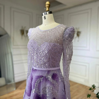 2025 Customized Muslim Elegant Lilac Beaded A-Line Evening Gown for Formal Occasions