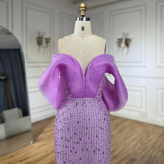 Exquisite Dubai-Inspired Lilac Illusion Mermaid Gown with Beaded Elegance