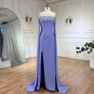 2024 Arabic Lilac Mermaid Cap Sleeve High Split Beaded Luxury Evening Dresses Gowns for Women's Wedding Party