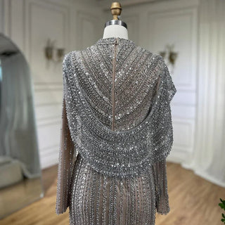 2024 Muslim Silver Nude Beaded Sparkle Elegant Luxury Mermaid Evening Dresses: Gowns for Women's Party