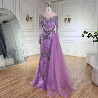 Elegant Purple Mermaid Evening Gowns with Beaded Skirt and Lace-up Detail - Women's Wedding Party 2024